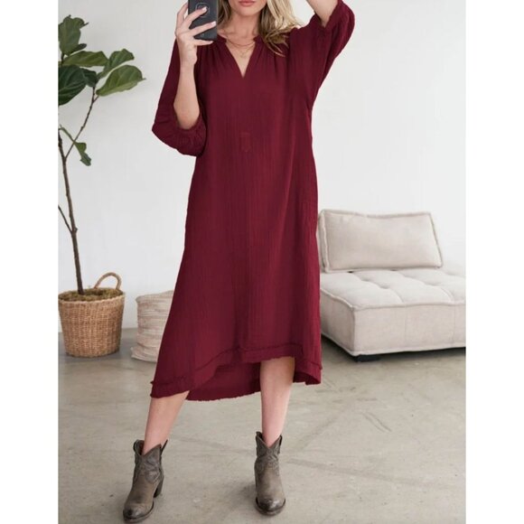 NEW Ocean + Main Womens Plus 2X Maxi Dress Gauzy Pockets Kaftan Lagenlook - Picture 2 of 13